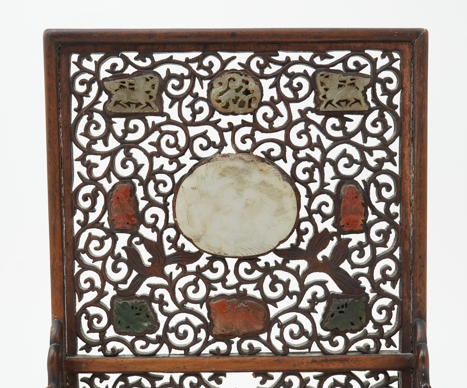 A Chinese jade and hardstone mounted hongmu table screen, late 19th/early 20th century